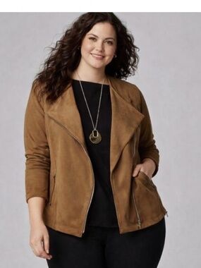 J. Jill Moto Jacket Plus 3X Faux Suede Asymmetrical Zip Soft Acorn Brown  ÈUC